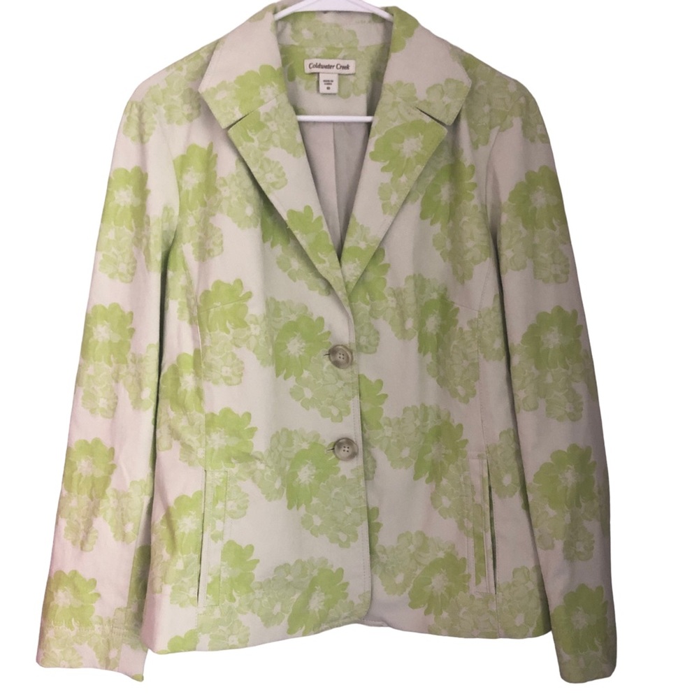 NWT Coldwater Creek Lime Floral Jacquard Blazer Jacket U21
